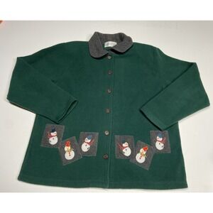 Vintage C.D. Sport Green fleece WomenLarge jacket with snowman patches Holiday